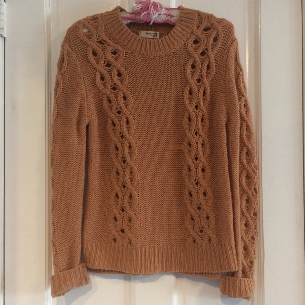 Mak B Brown Cable Knit Crew Neck Pullover Sweater M